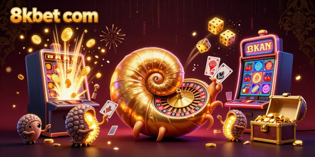 Engage in thrilling gameplay at 8xbet com with vibrant casino elements and dynamic 3D illustration.
