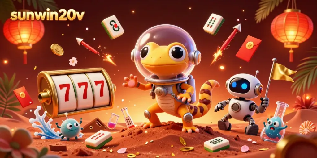 Win big with sunwin20v in this 3D illustration of a Martian gecko discovering a casino.