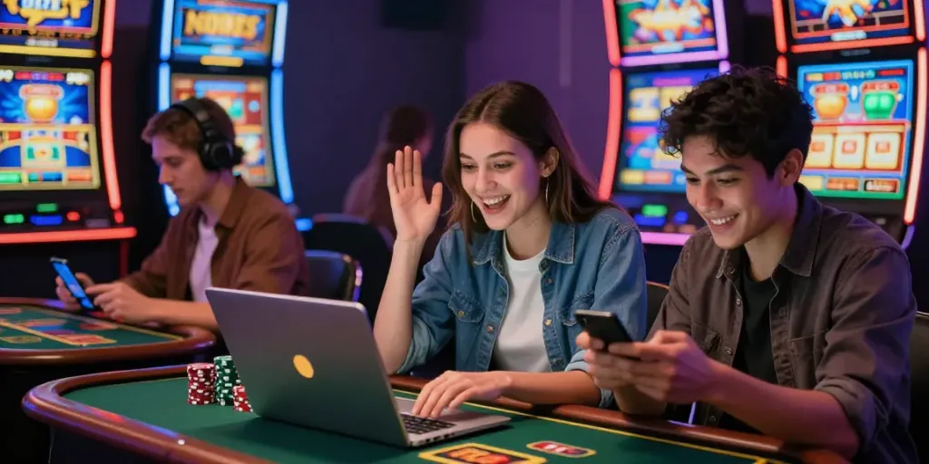 Exciting LU88 online gambling scene with diverse players enjoying sports betting and casino games.