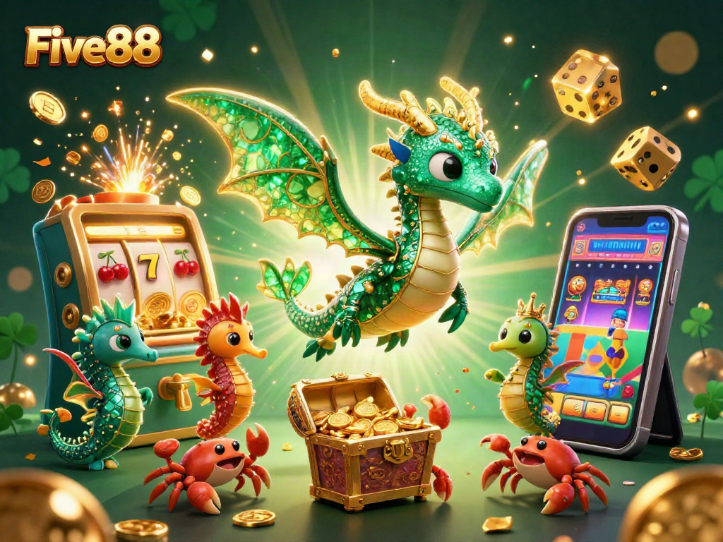 Experience thrilling gameplay with Five88, featuring a vibrant sea dragon and jackpot slots.