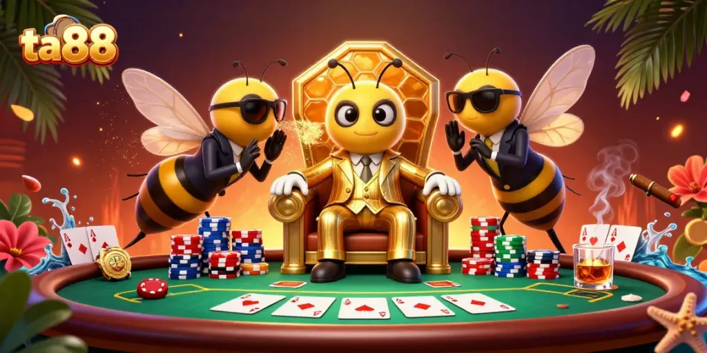 Experience excitement in ta88 with vibrant poker action amidst a colorful 3D illustration.