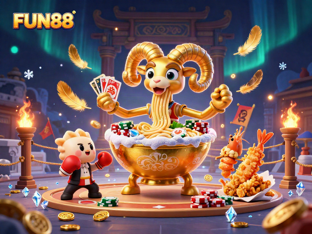 Experience the excitement of FUN88 with a vibrant casino-themed illustration featuring iconic gaming elements.