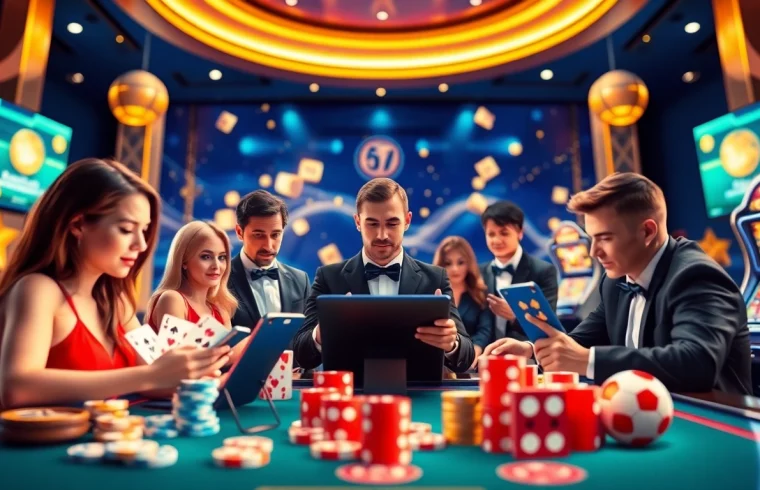 Exciting online gambling scene showcasing tk88win.live with diverse players enjoying casino games and sports betting.