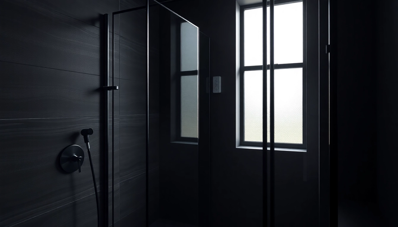 Showcase of black frame shower doors enhancing a stylish bathroom ambiance.