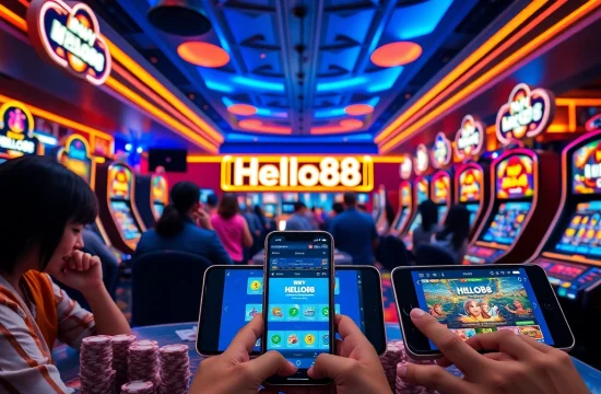 Exciting online gambling scene showcasing Hello88win.live, featuring vibrant players and casino games.