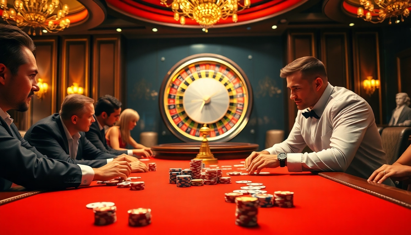WW88 poker table scene with vibrant chips and an engaging atmosphere in a luxurious setting.