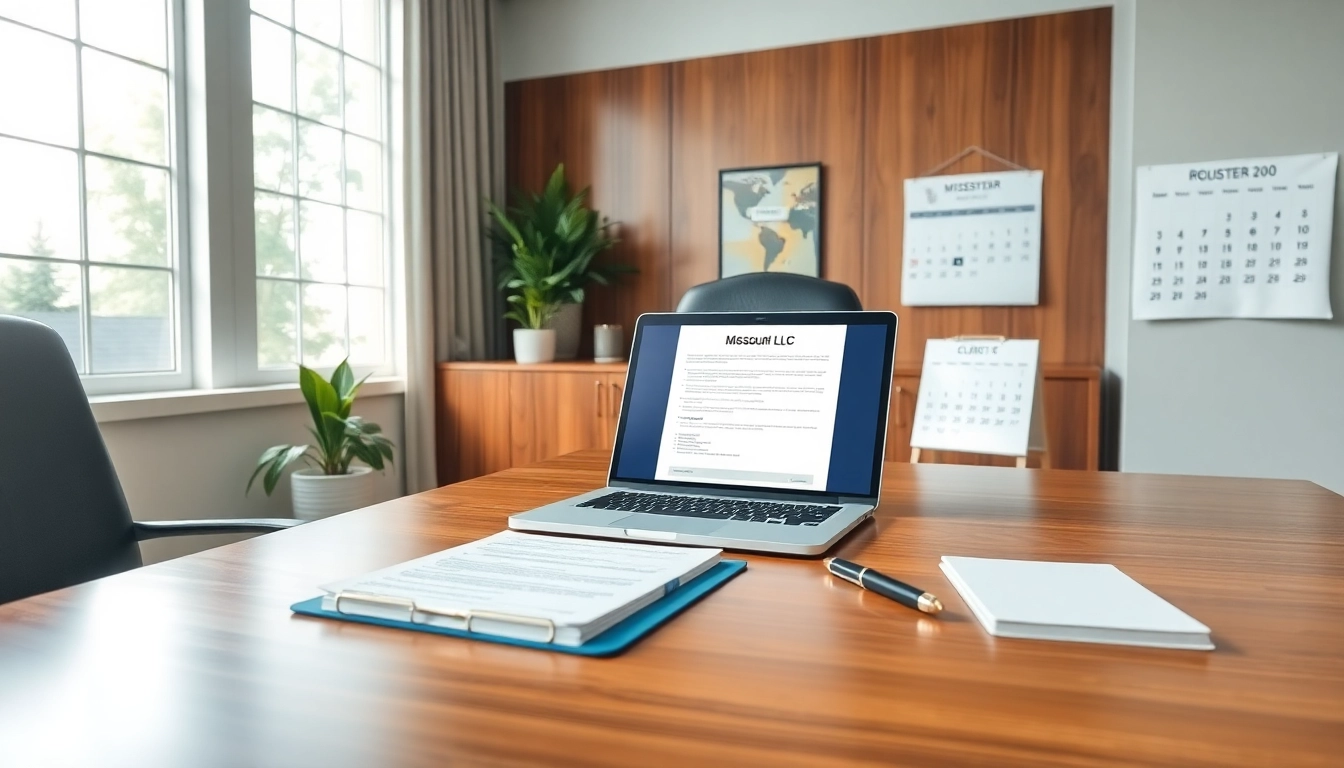 Register Missouri LLC process in a professional office setting with registration documents and modern decor.