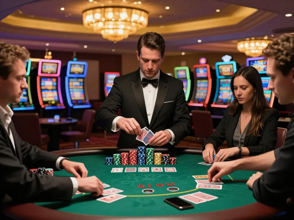 Players strategizing at a blackjack table while betting chips during an SC88 gaming night.