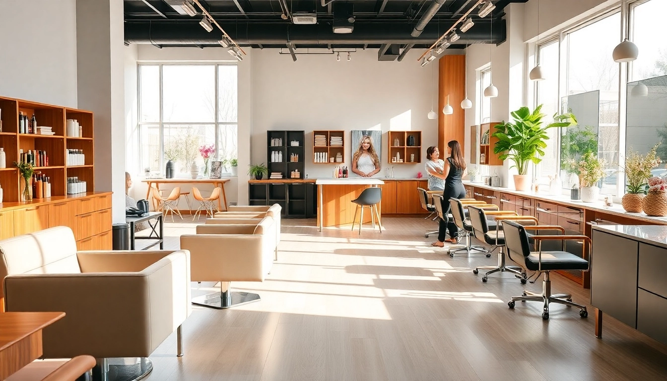 Find the best hair salons in a modern, inviting salon setting with stylists attending to clients.