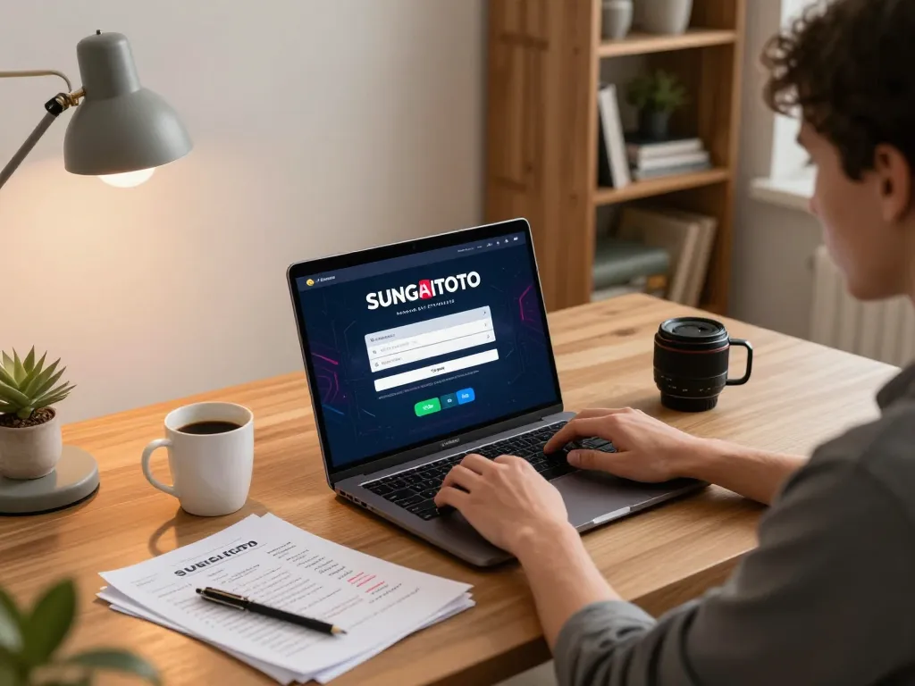 sungaitoto login interface displayed on laptop during an online gaming session at home