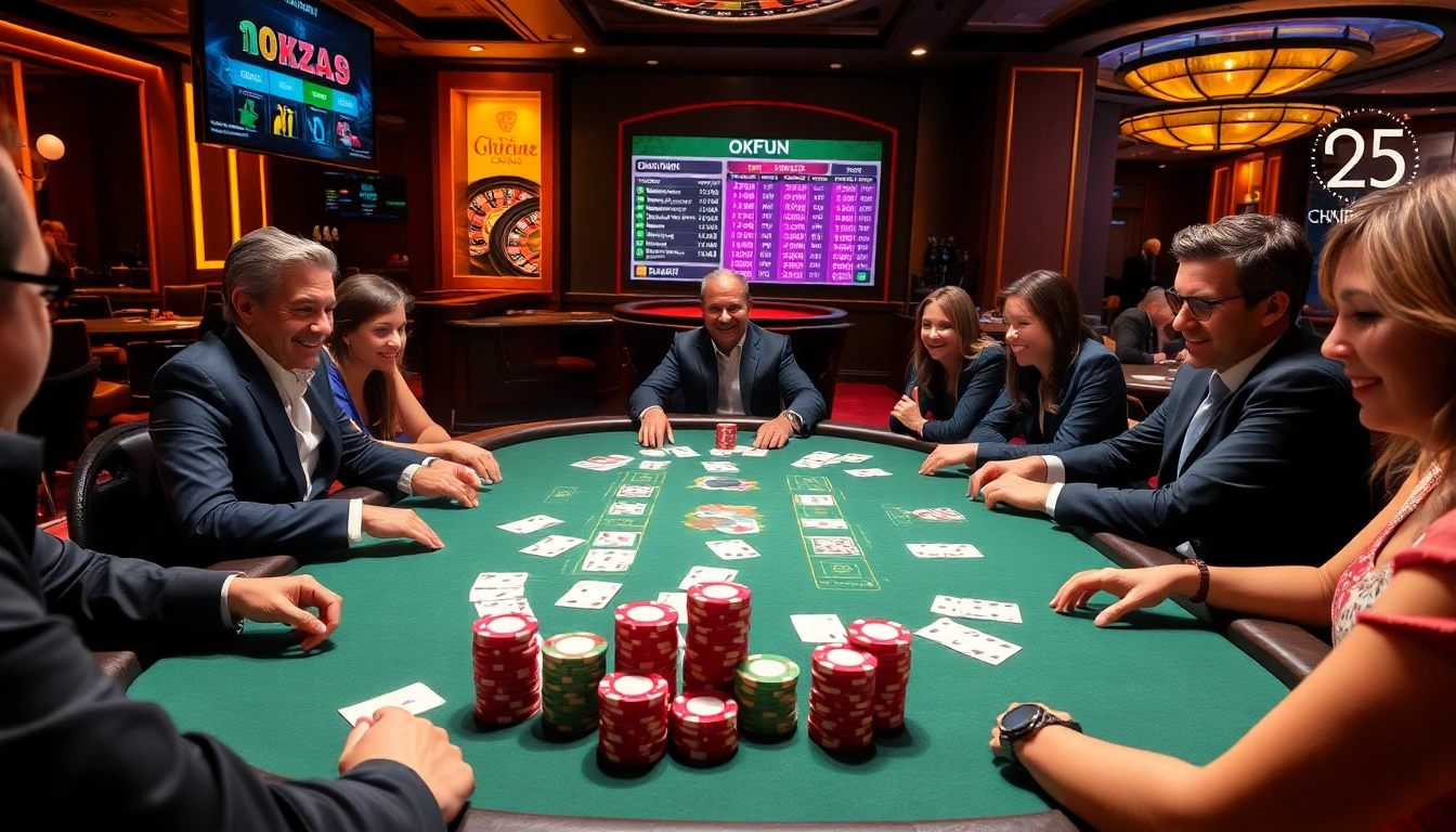 Exciting poker action at okfun casino with colorful chips and high-quality cards.