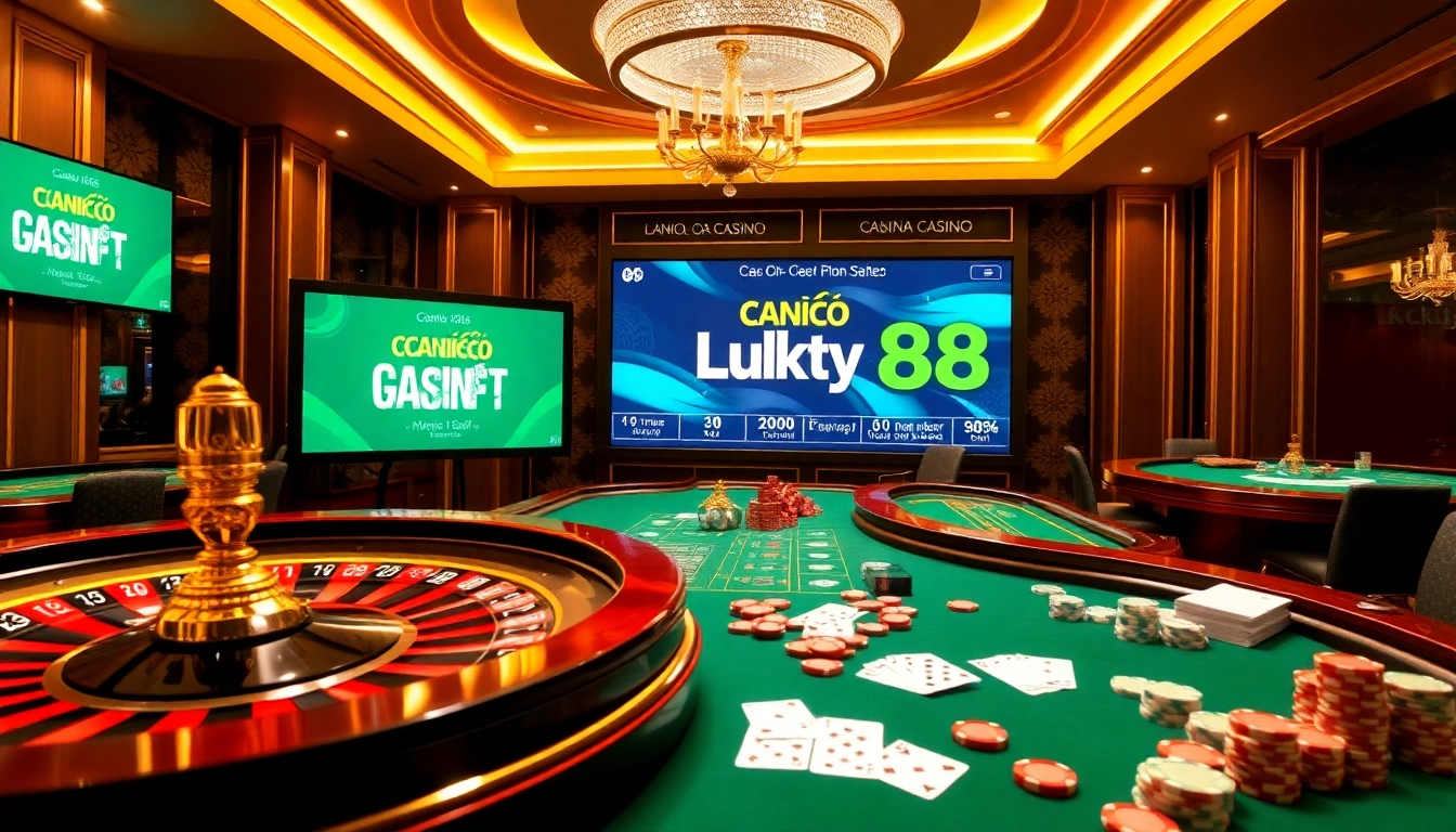 Engaging Cá cược Lucky88 gaming experience with elegant casino elements and vibrant atmosphere.