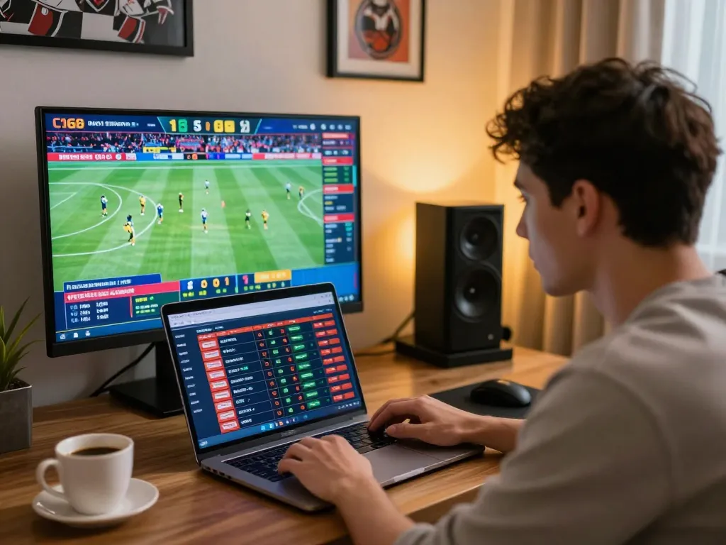 C168 players analyzing betting odds during an online sports betting session at home