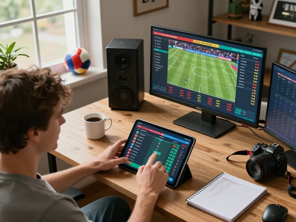 Person engaging with the xoilac tv sports betting app, showcasing live matches and exciting gameplay.