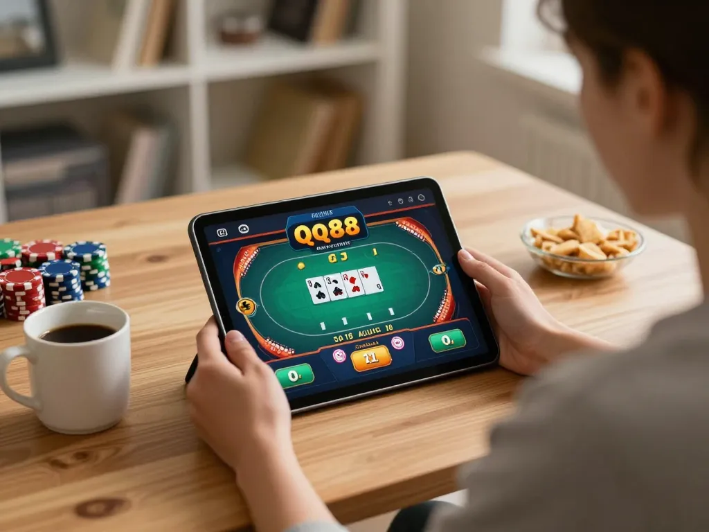 Engaging gameplay on qq88 poker app with a player focused on strategy and betting.