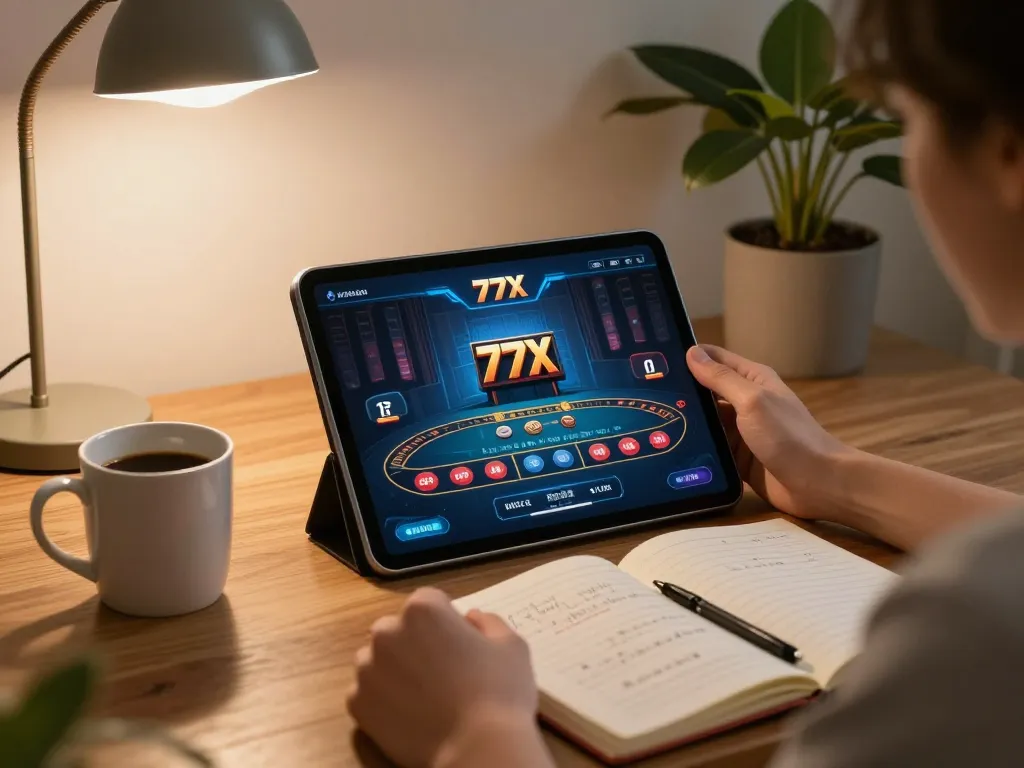 Engaging gameplay on the 777x app during a cozy home gaming session.