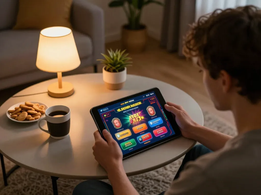 Engaging with shbet khuyến mãi on a tablet in a cozy at-home gaming setup.