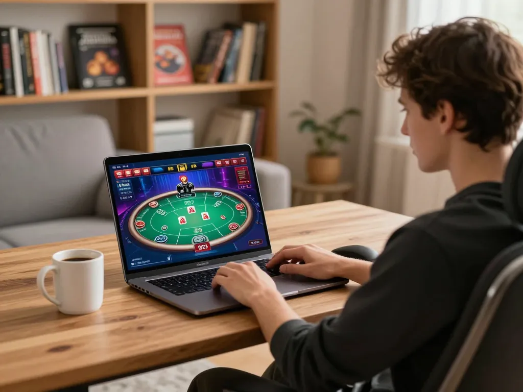 Engaging online gambling experience at trang chủ go8 with vibrant poker interface displayed on laptop.