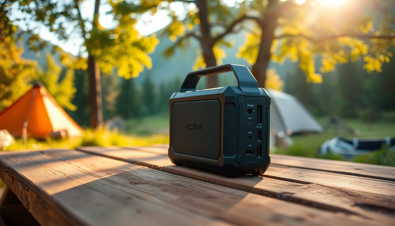 Charge devices effortlessly with the EcoFlow power station in a serene camping scene.