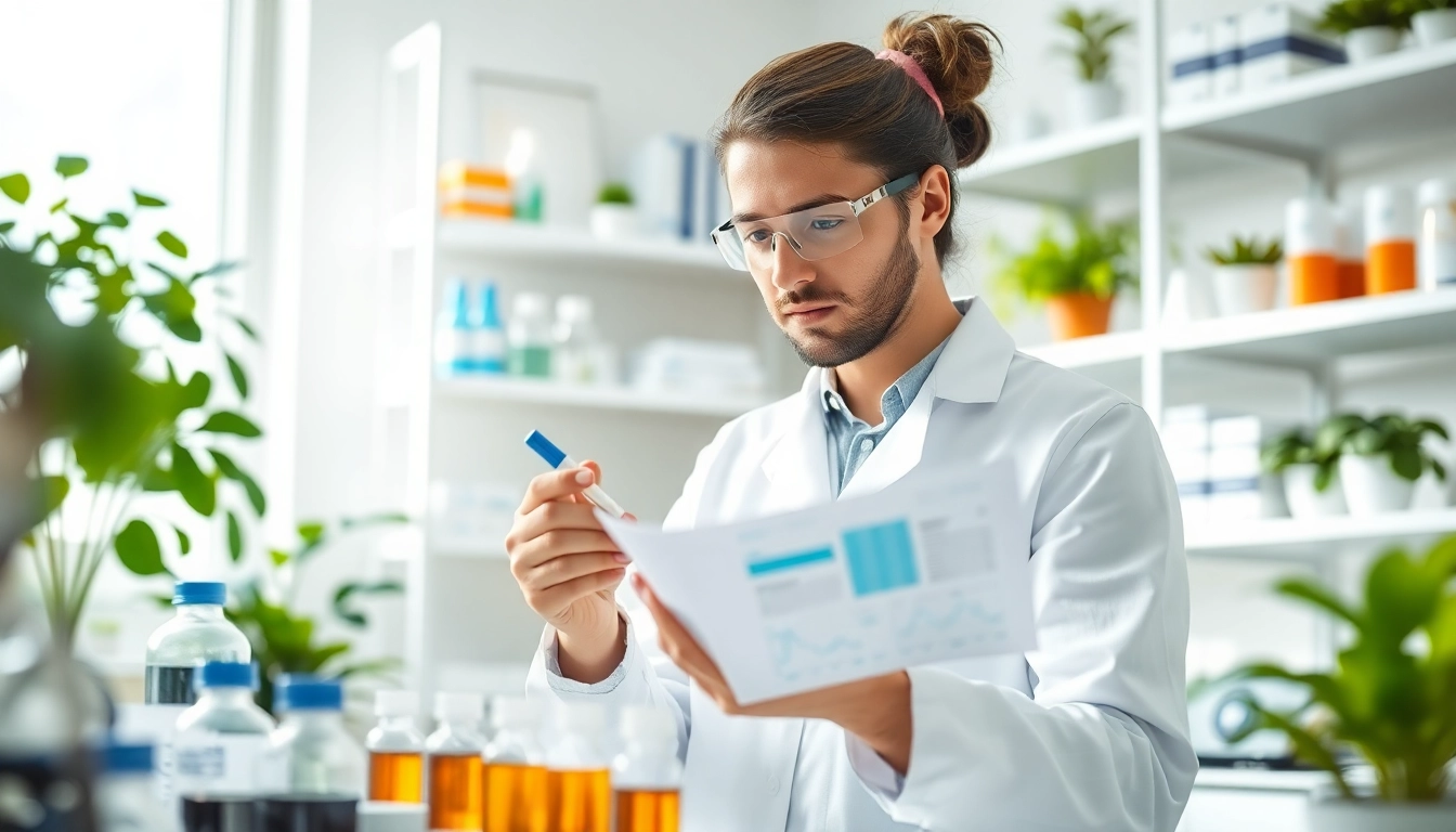 Researcher analyzing Tirzepatide data in a bright healthcare environment.