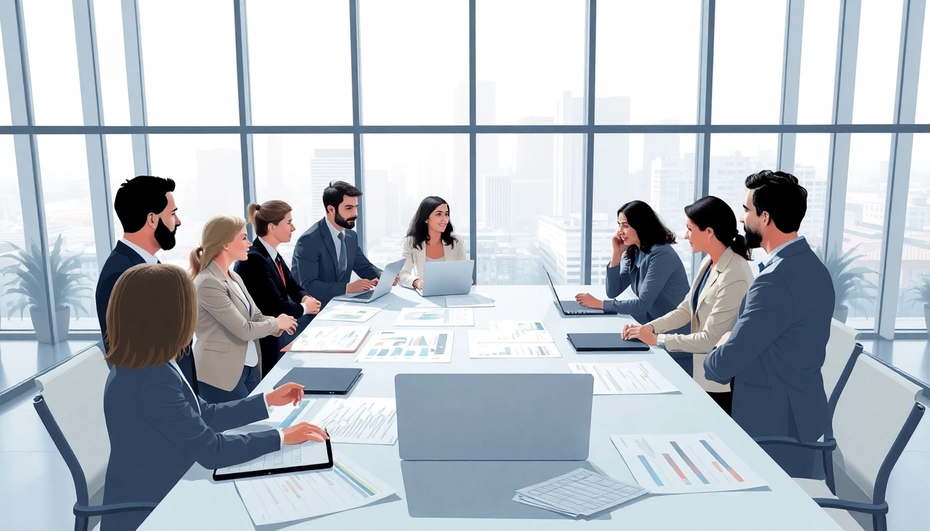 Engaged team discussing Federal and State contracts and grants in a bright conference room.