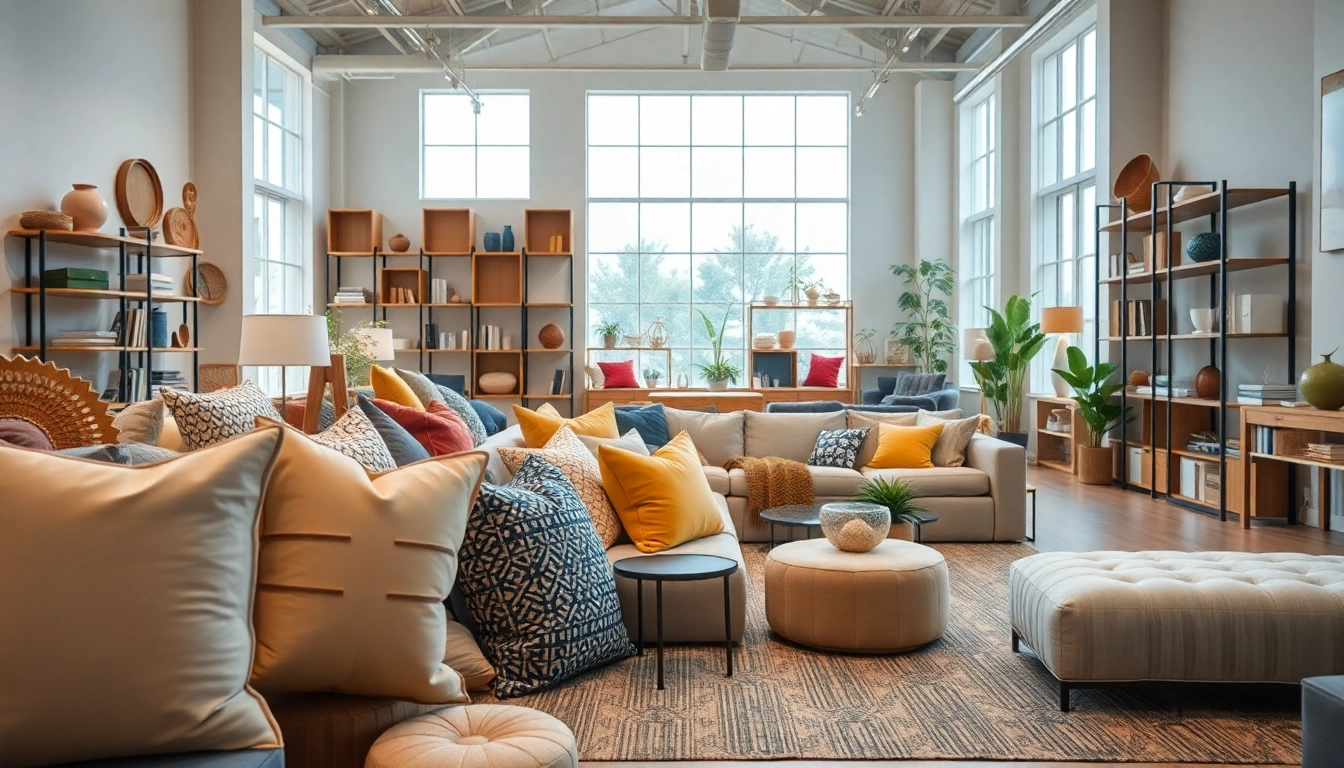 Shop elegant furniture accessories supplier showcasing stylish decor solutions in a bright showroom.