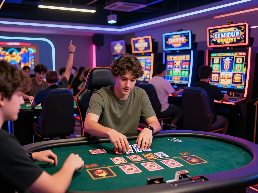 Sunwin gaming platform scene with players enjoying diverse casino games and exciting promotions in a vibrant online environment.