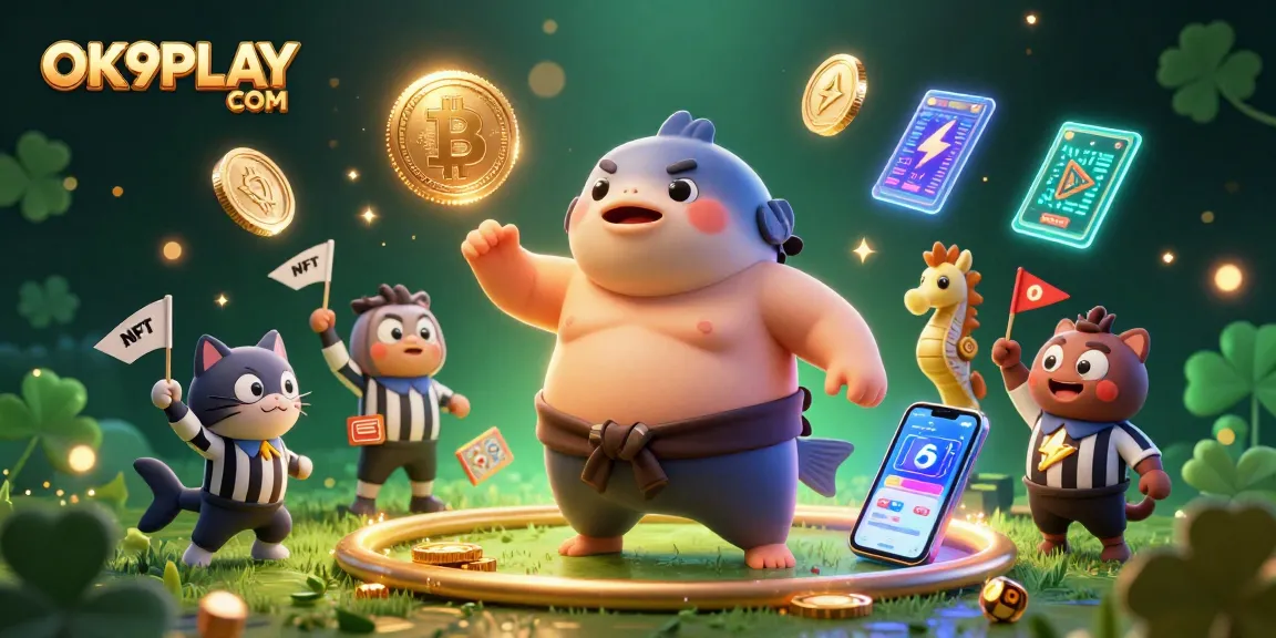 Engage with exciting games at OK9PLAY COM, featuring a dynamic underwater scene with characters and gaming elements.