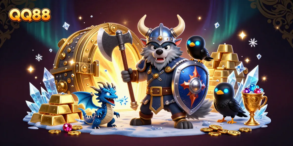 Engage in the thrilling world of QQ88 with a Viking warrior, fierce dragon, and treasures abound!