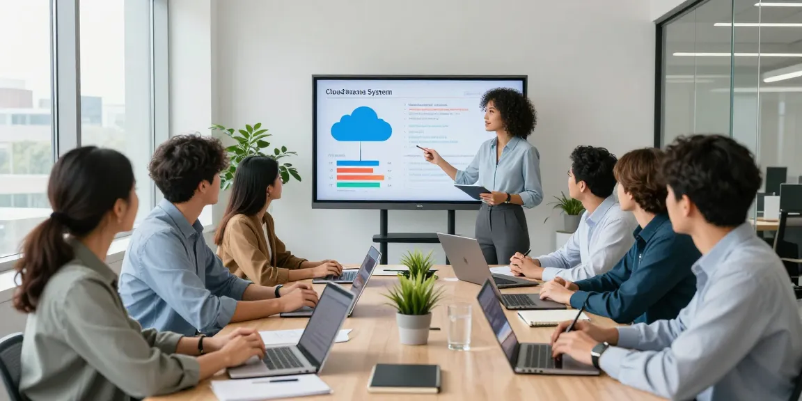 Team discussing cloud based phone system strategies in a modern office.