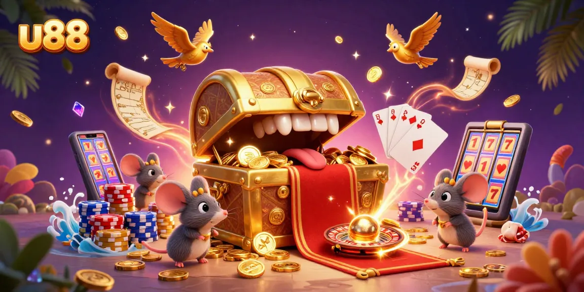 Win big at u88 with a vibrant 3D illustration showcasing thrilling casino elements.