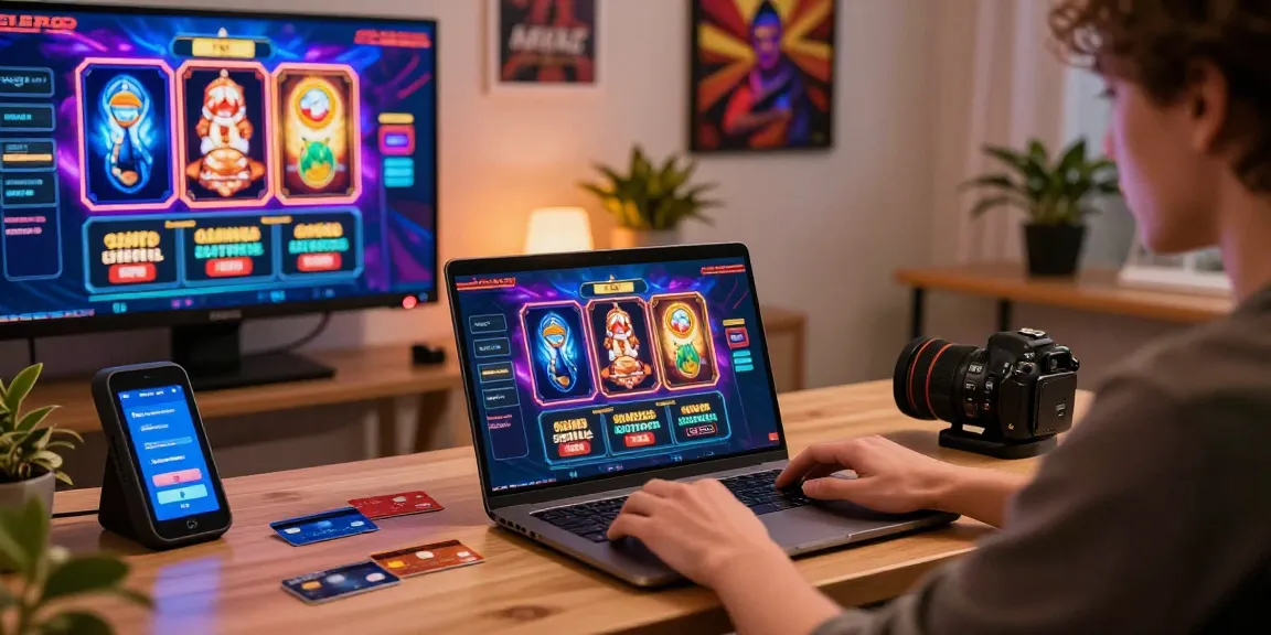 Player enjoying crownwoods.org.uk's top credit card casinos in a vibrant home gaming setup.