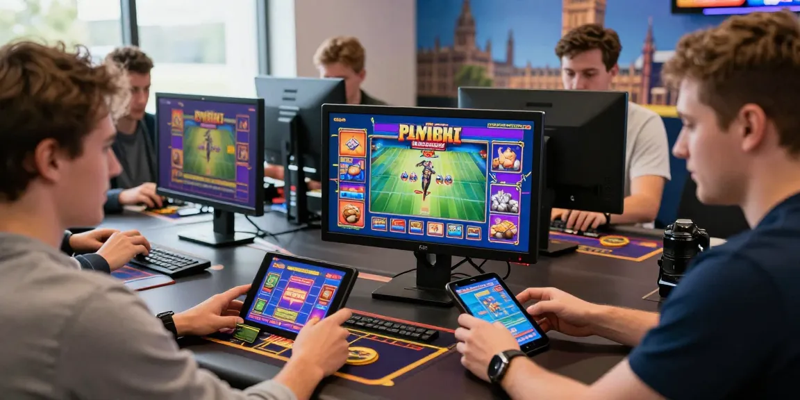 Exciting scene of UK players at online casinos that accept credit cards, showcasing lively gaming experiences with vibrant visuals.