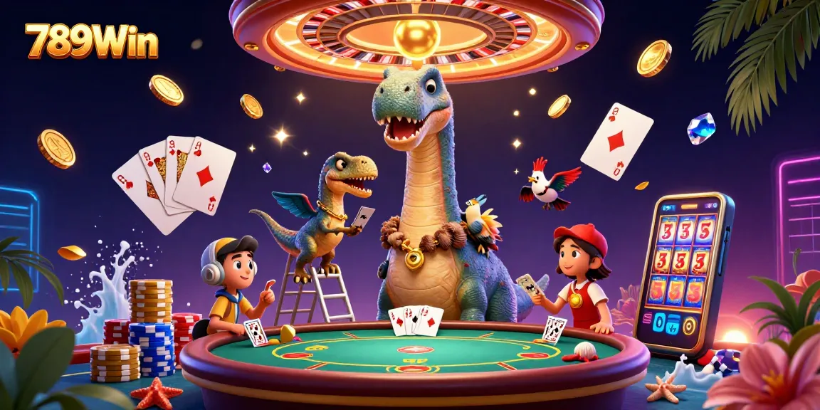 Experience the excitement of 789Win with a vibrant casino-themed illustration showcasing dynamic gaming action.